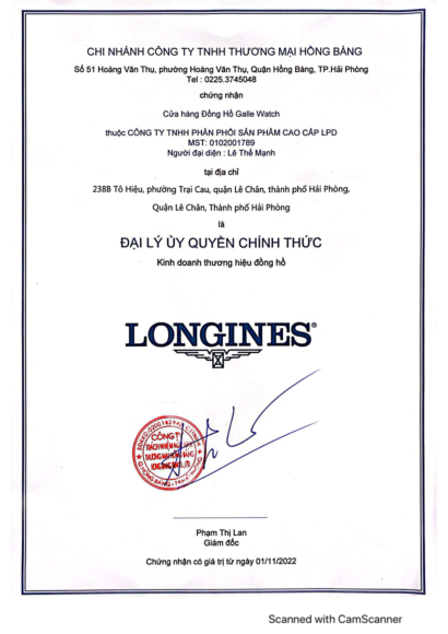 Chứng nhận đại lý ủy quyền chính thức thương hiệu Longines tại Việt Nam