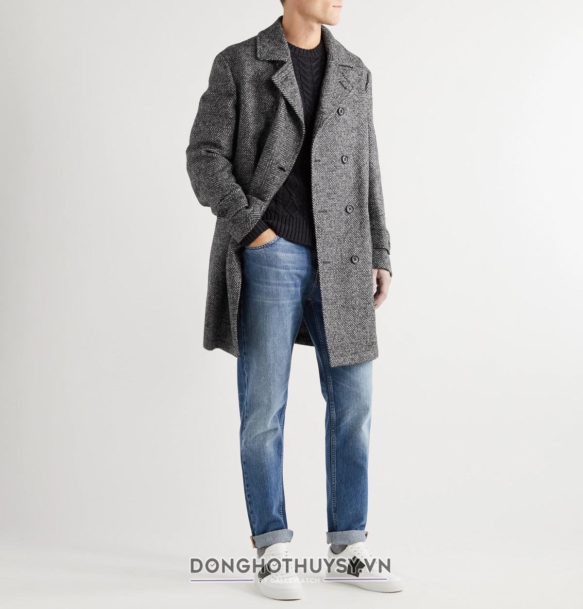 Áo dạ dáng dài phối quần baggy nam chuẩn phong cách Hàn Quốc